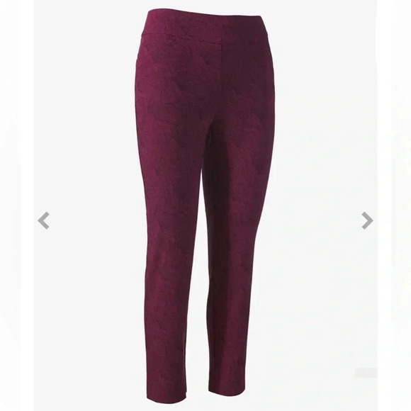Chicos 3 Size US 16 XL Josie Stretch Botanical Slim Ankle Pants Cranberry Leaf - Picture 1 of 7